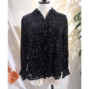 Vtg Laura Ashley Velvet Burnout Silk Blend Bell Sleeve Button Blouse Size 8 Goth